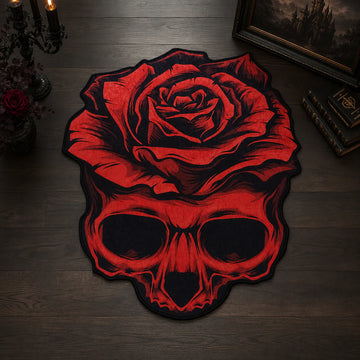 Rose Skull shaped area rug, die-cut gothic rug