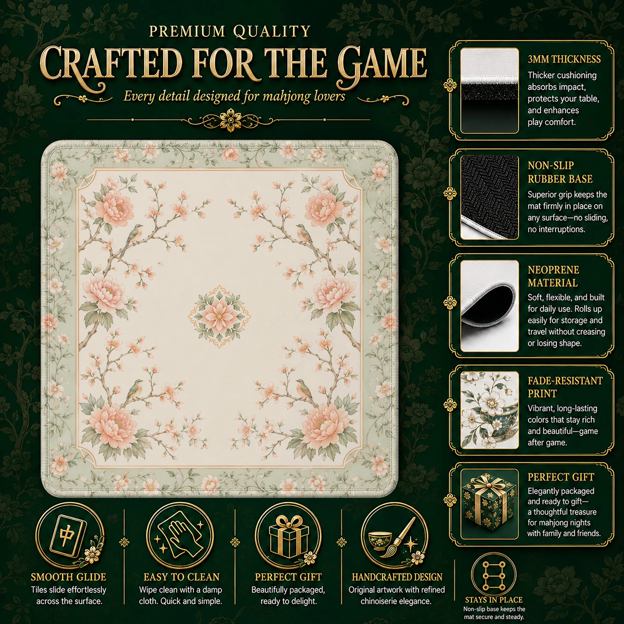 Rose Swallow Mahjong Mat – neoprene mah jongg table mat