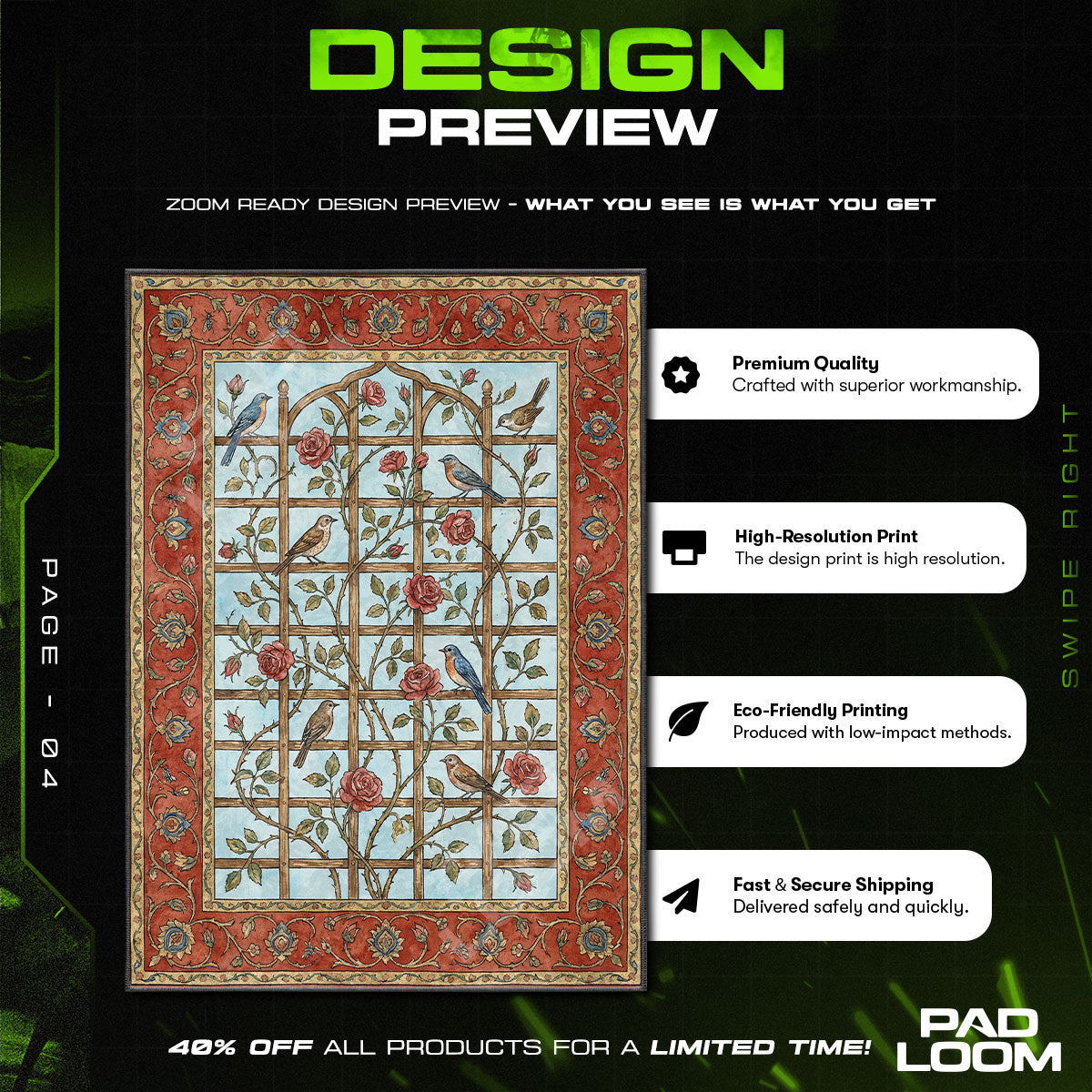 Rose Trellis Songbird Garden Window Area rug — main product view