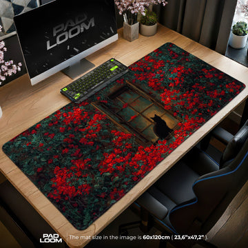 Rose Window Cat Mouse Pad - Cat Art Desk Mat