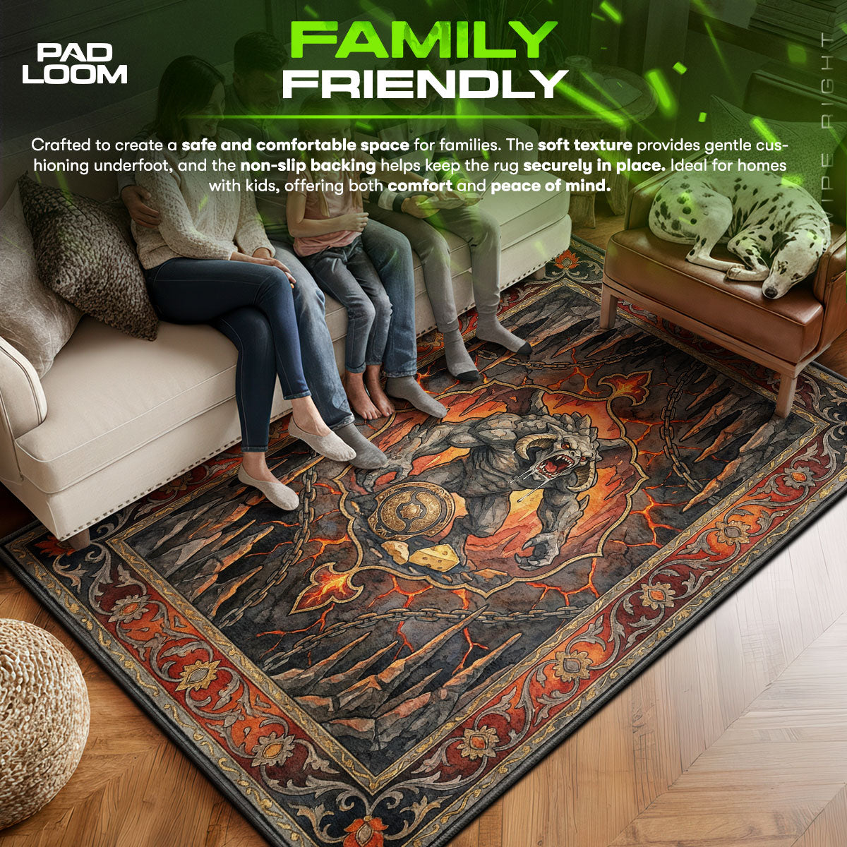 Roshan area rug showing full home decor artwork