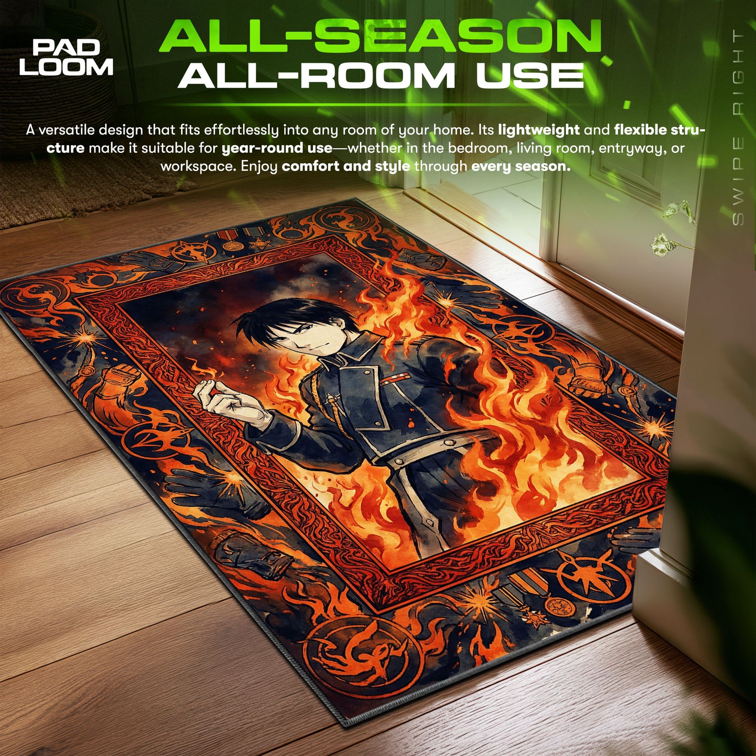 Roy Mustang Flame Alchemist Fullmetal Alchemist Chair fan rug — premium quality print