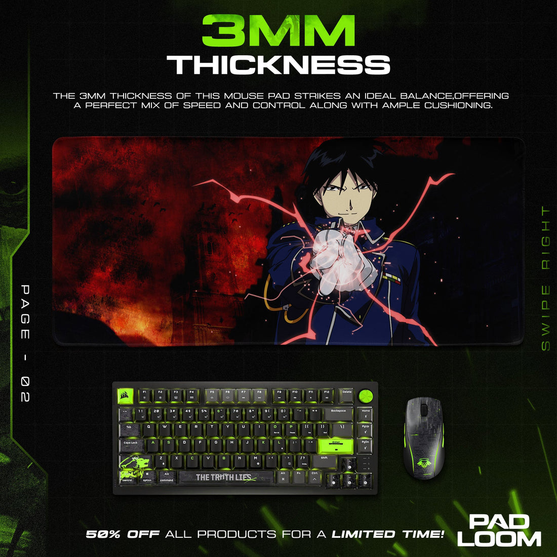 Roy Mustang Mouse Pad - Flame Seal Anime Desk Mat Padloom