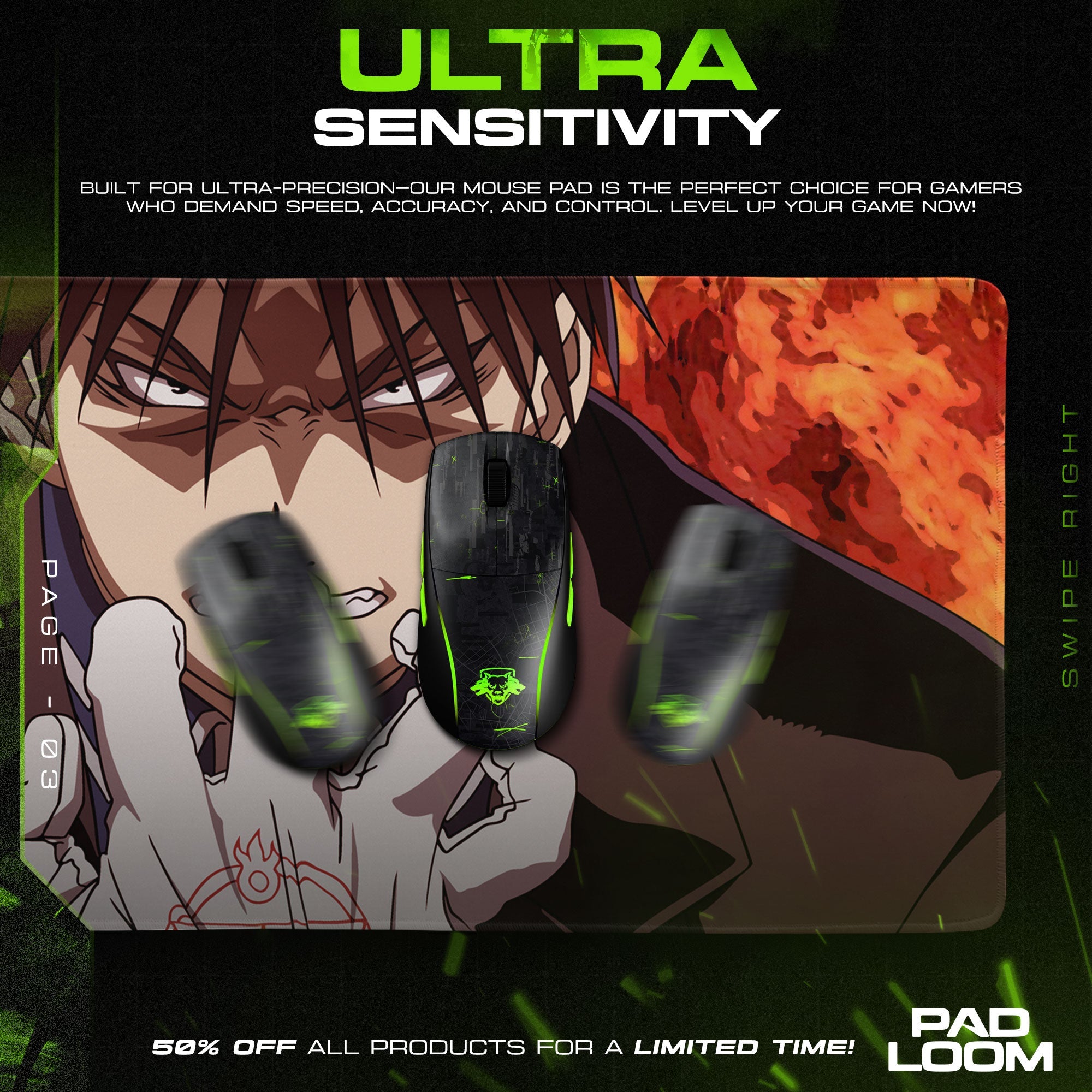 Roy Mustang Mouse Pad - Flame Alchemist Anime Desk Mat Padloom