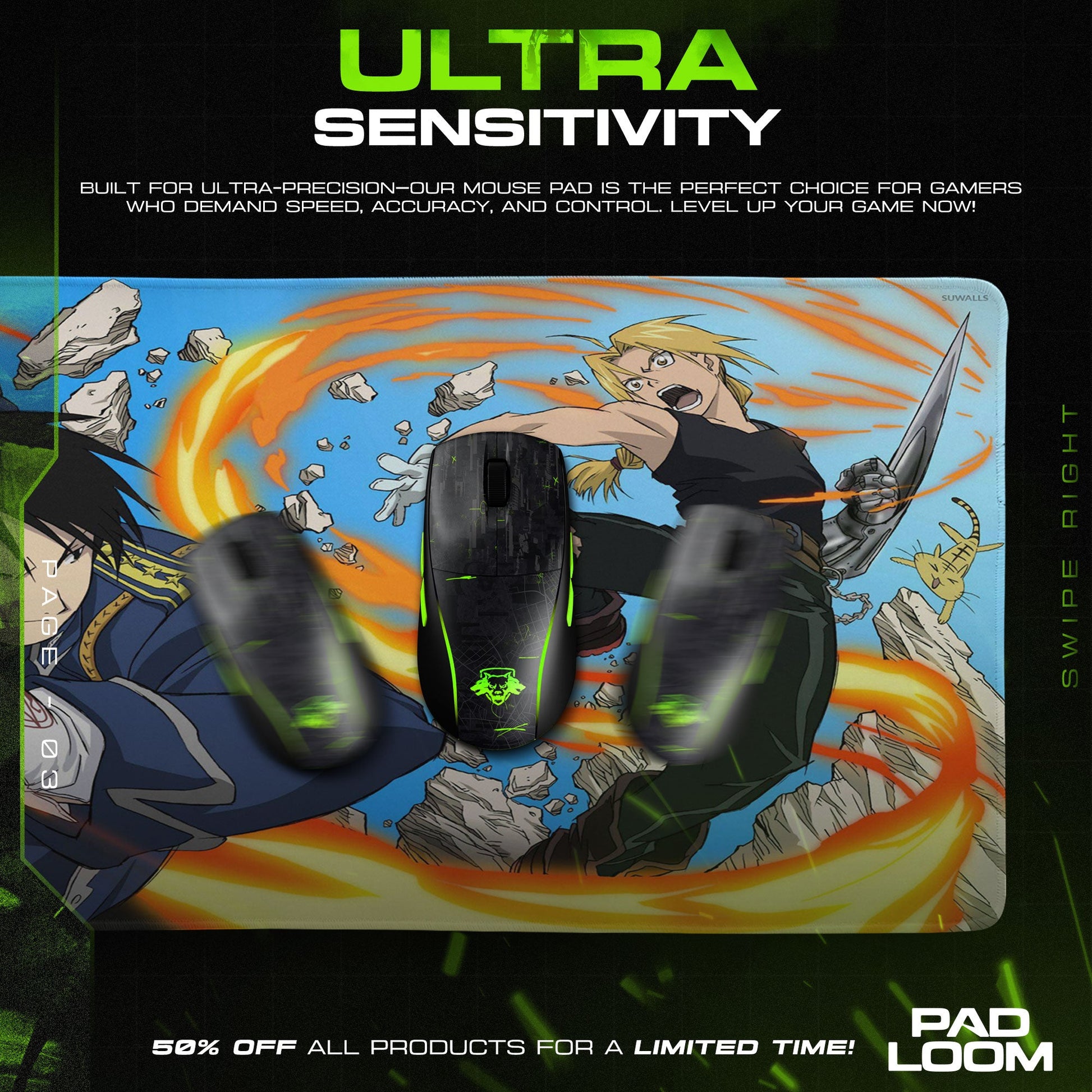 Roy Mustang Mouse Pad - Inferno Command Anime Desk Mat Padloom