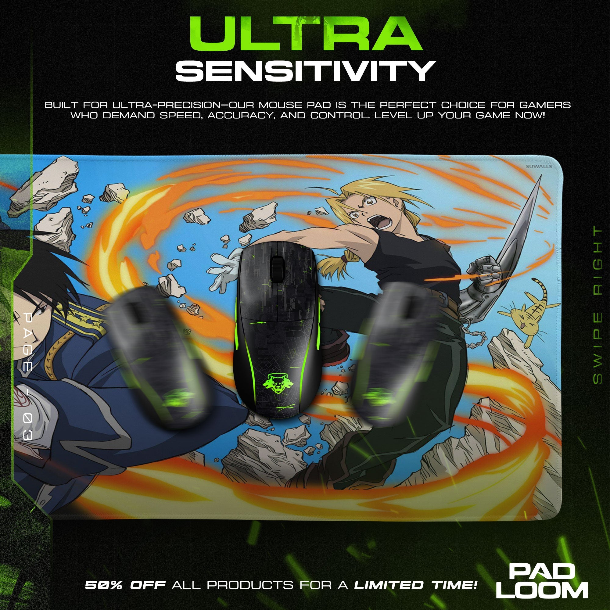 Roy Mustang Mouse Pad - Inferno Command Anime Desk Mat Padloom