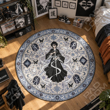 Rukia Snowflake Bleach round rug on a bedroom floor - Bleach chair mat