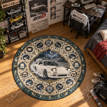 RX-7 Drifting Initial D round rug on a bedroom floor - Initial D chair mat