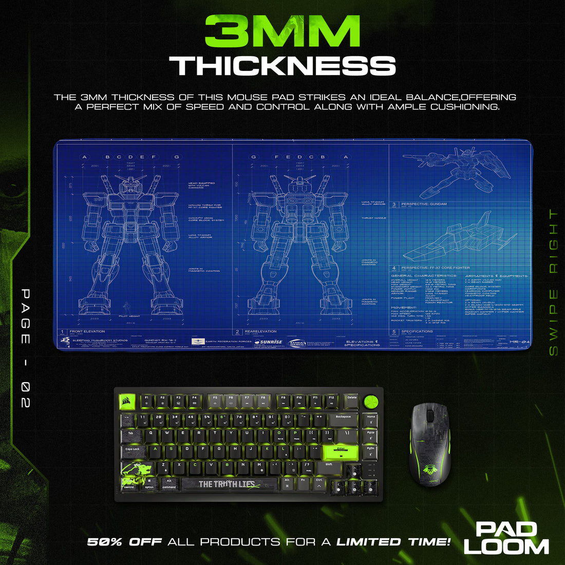 RX-78-2 Gundam Blueprint Mouse Pad, Mechanical Desk Mat