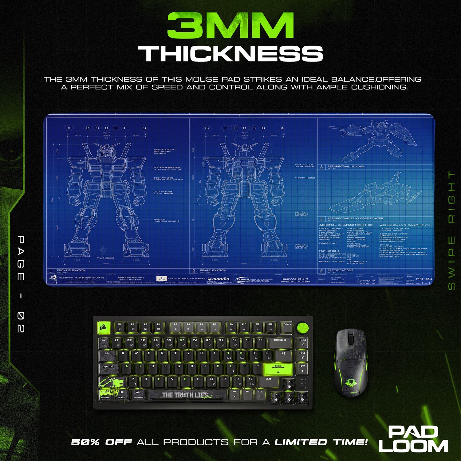 RX-78-2 Gundam Blueprint Mouse Pad, Mechanical Desk Mat Padloom