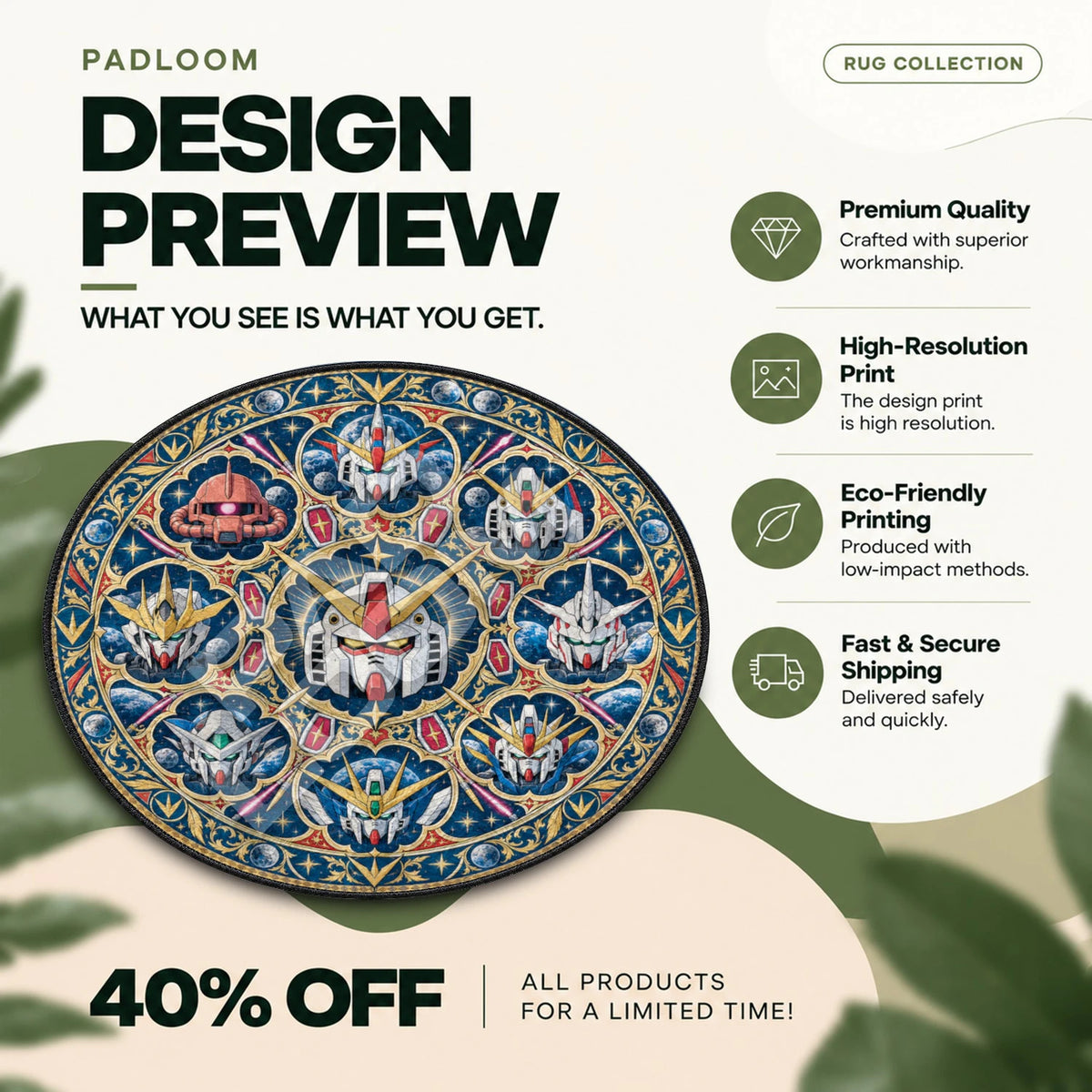 RX-78-2 Medallion Gundam round rug full design preview