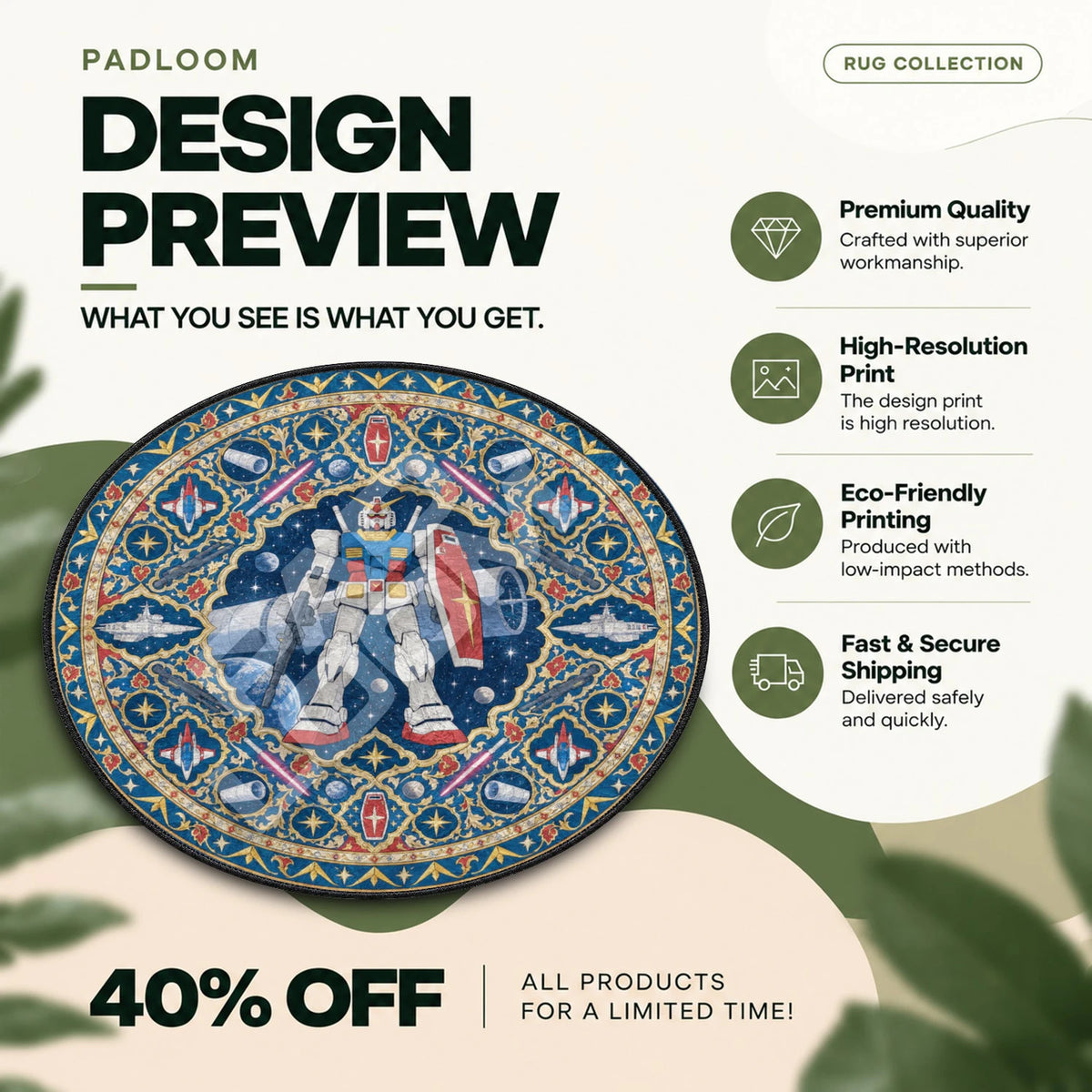 RX-78 Starlit Gundam round rug full design preview