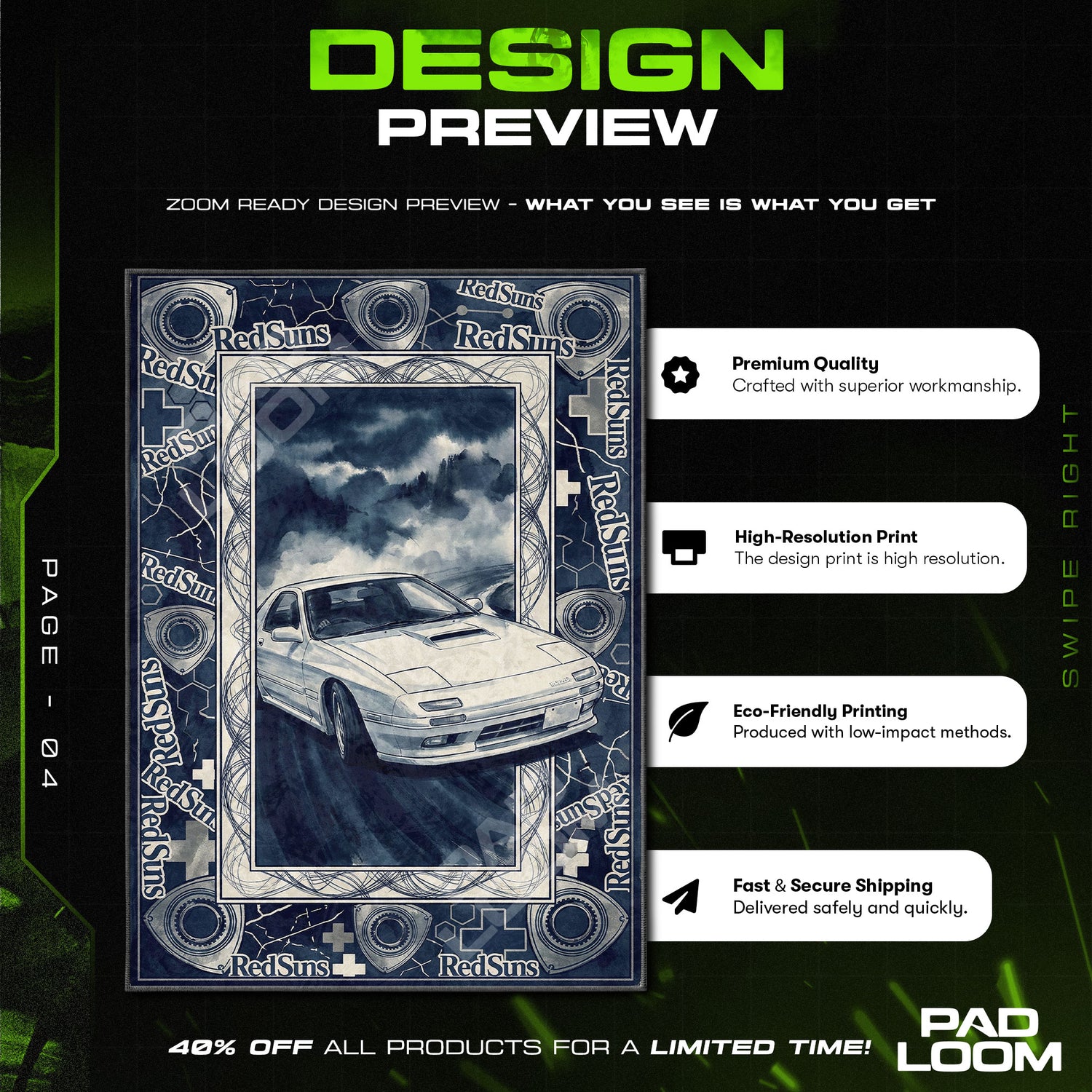 Ryosuke FC3S RedSuns Drift Teppich - Initial D Stuhlunterlage