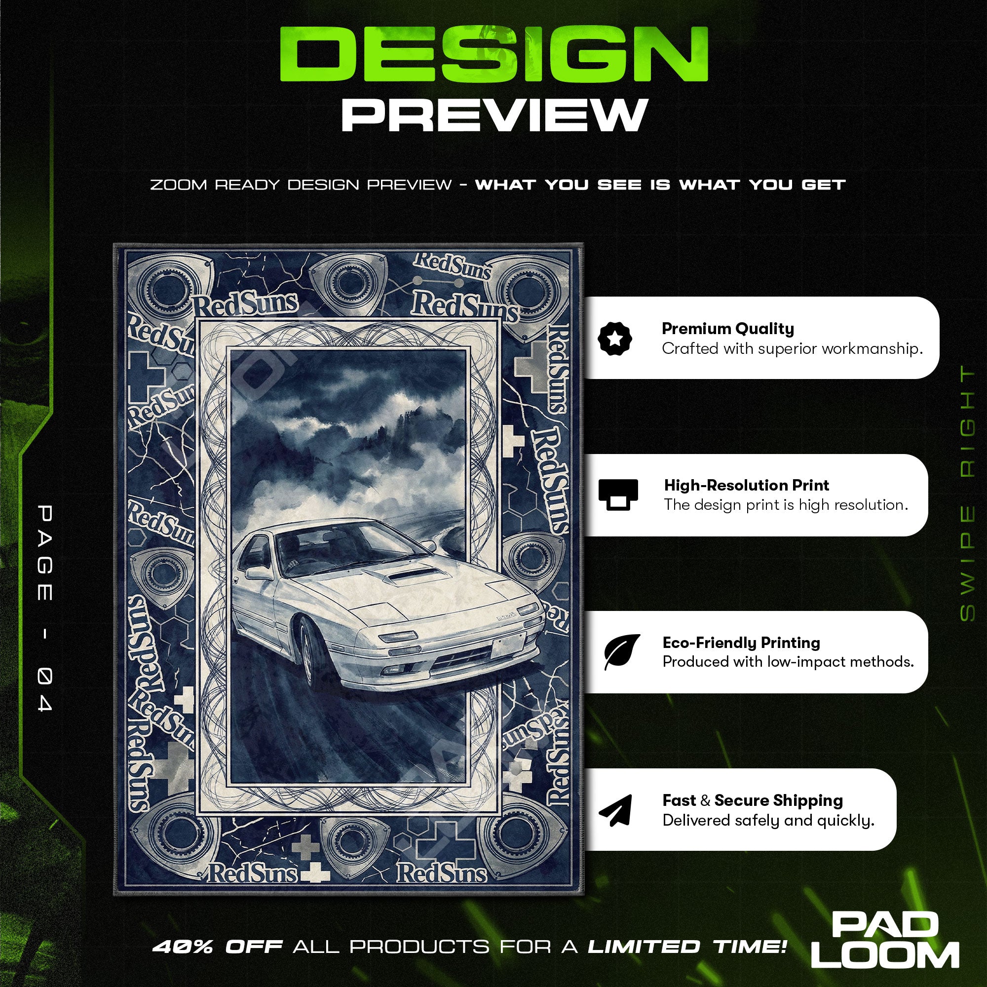 Ryosuke FC3S RedSuns Drift Teppich - Initial D Stuhlunterlage