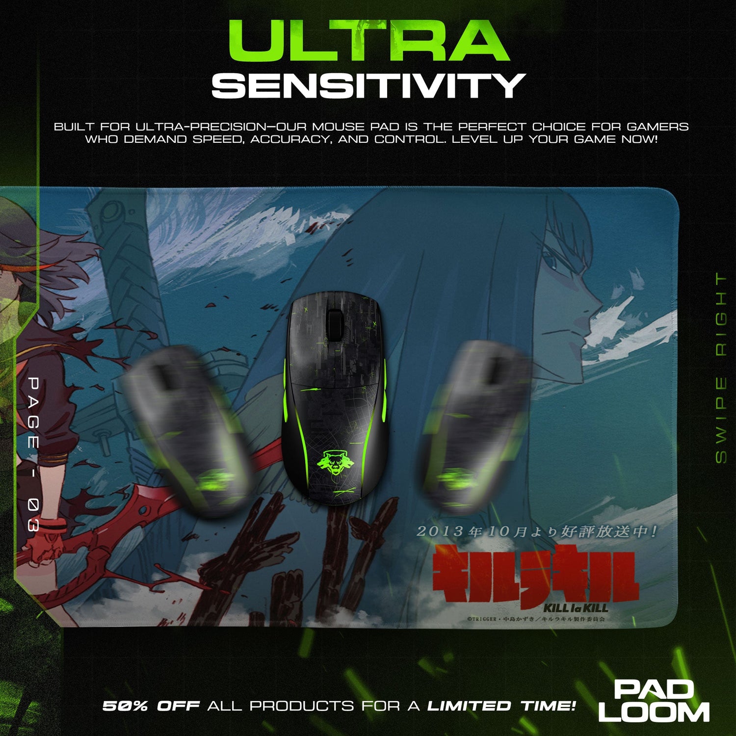 Ryuko Matoi Mouse Pad - Storm Fury Anime Desk Mat Padloom