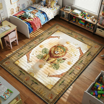 cute safari lion and giraffes jungle themed kids room area rug