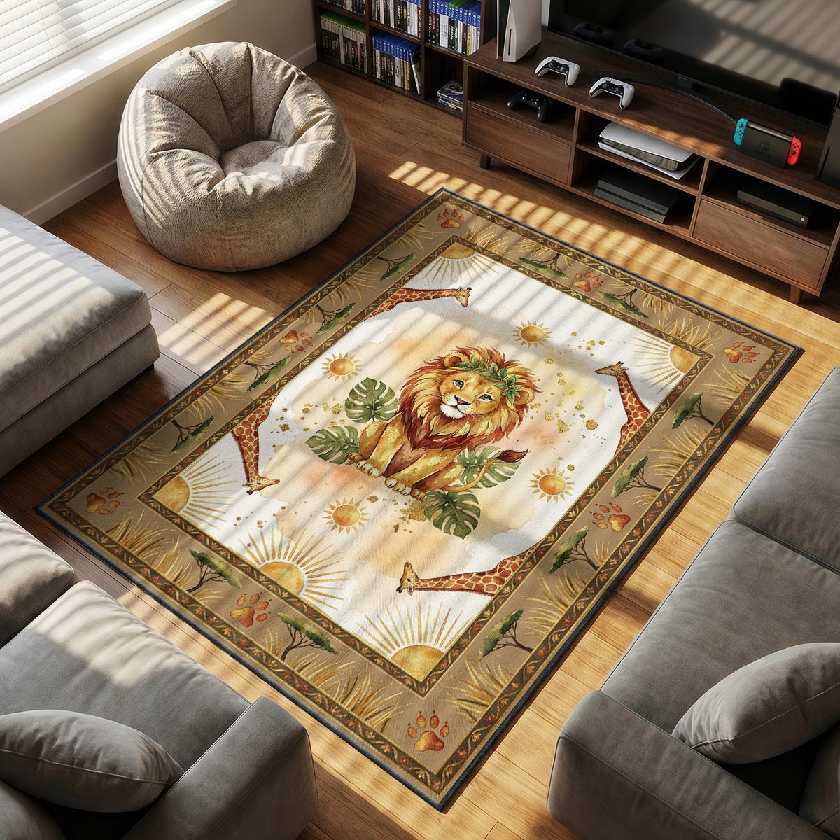 Safari Lion Kids Rug - Jungle Animal Nursery Rug