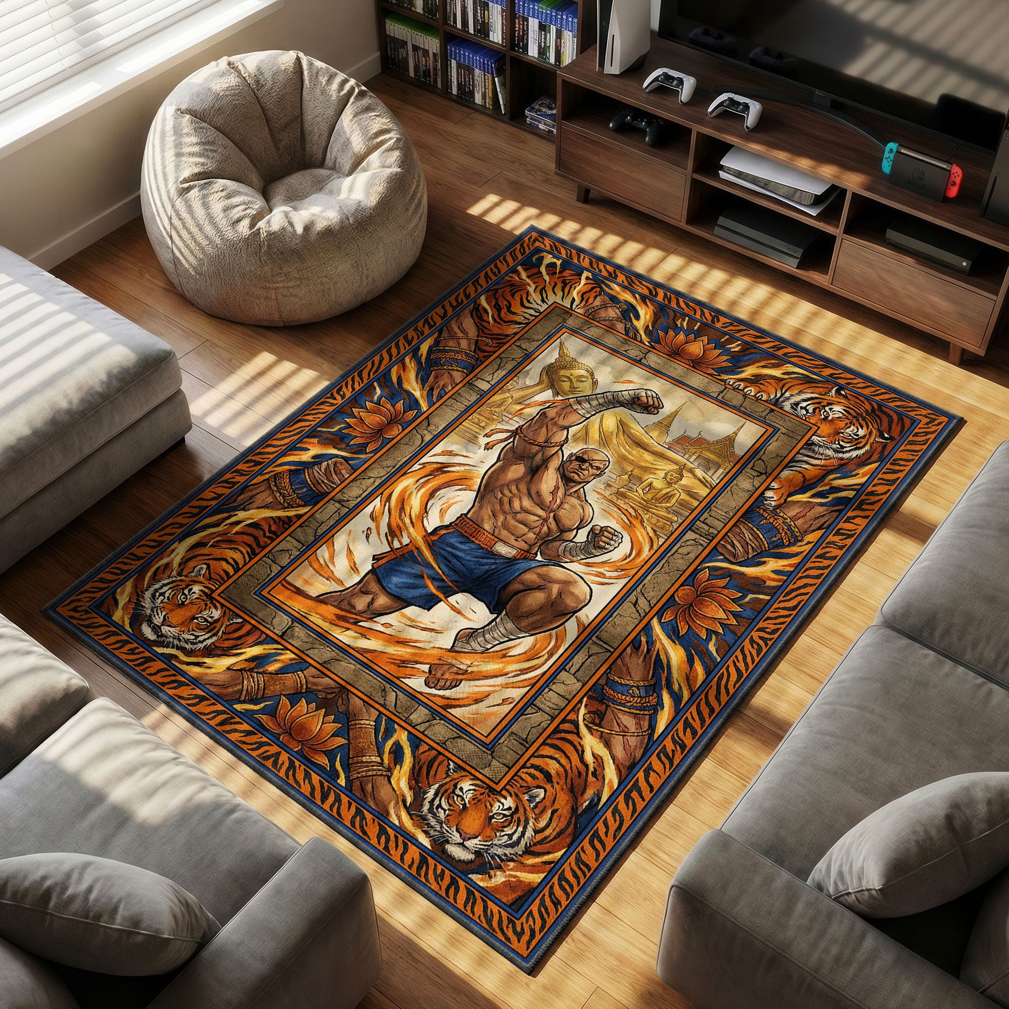 Sagat Tiger themed area rug for home decor fans