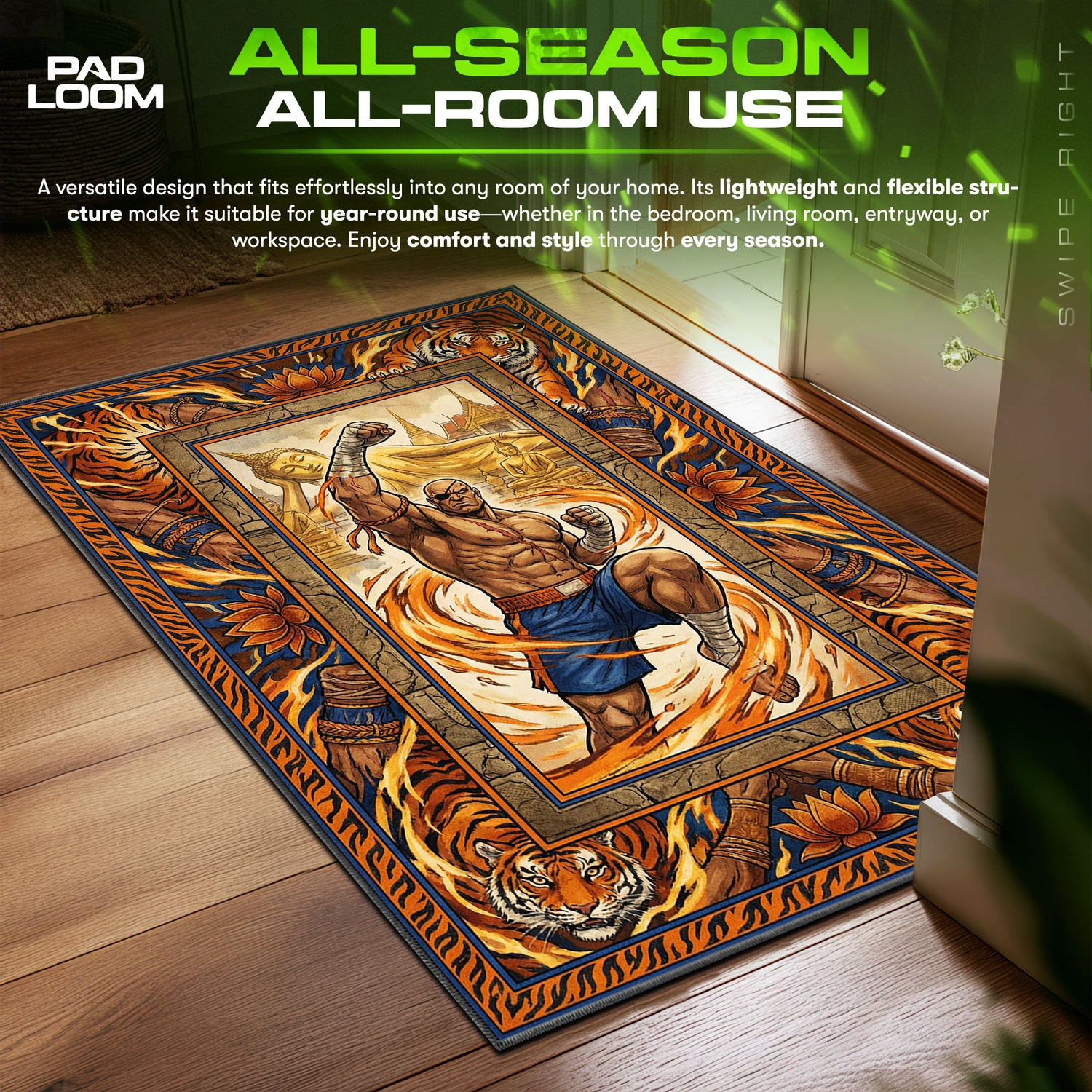 Sagat Tiger Uppercut Street Fighter Chair fan rug — premium quality print