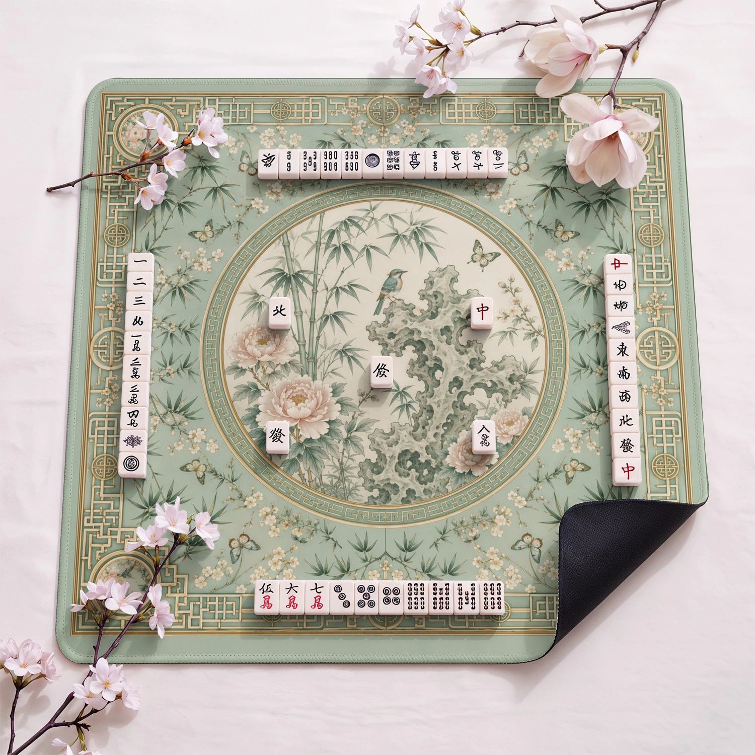 Sage Bamboo Garden Mahjong Mat - Mah Jongg Mat