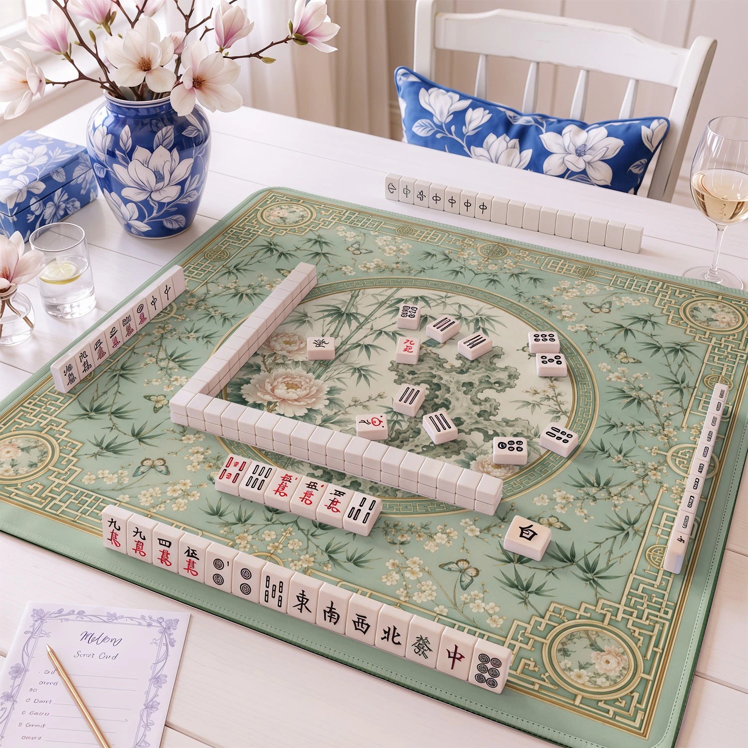 Sage Bamboo Garden Mahjong Mat - Mah Jongg Mat