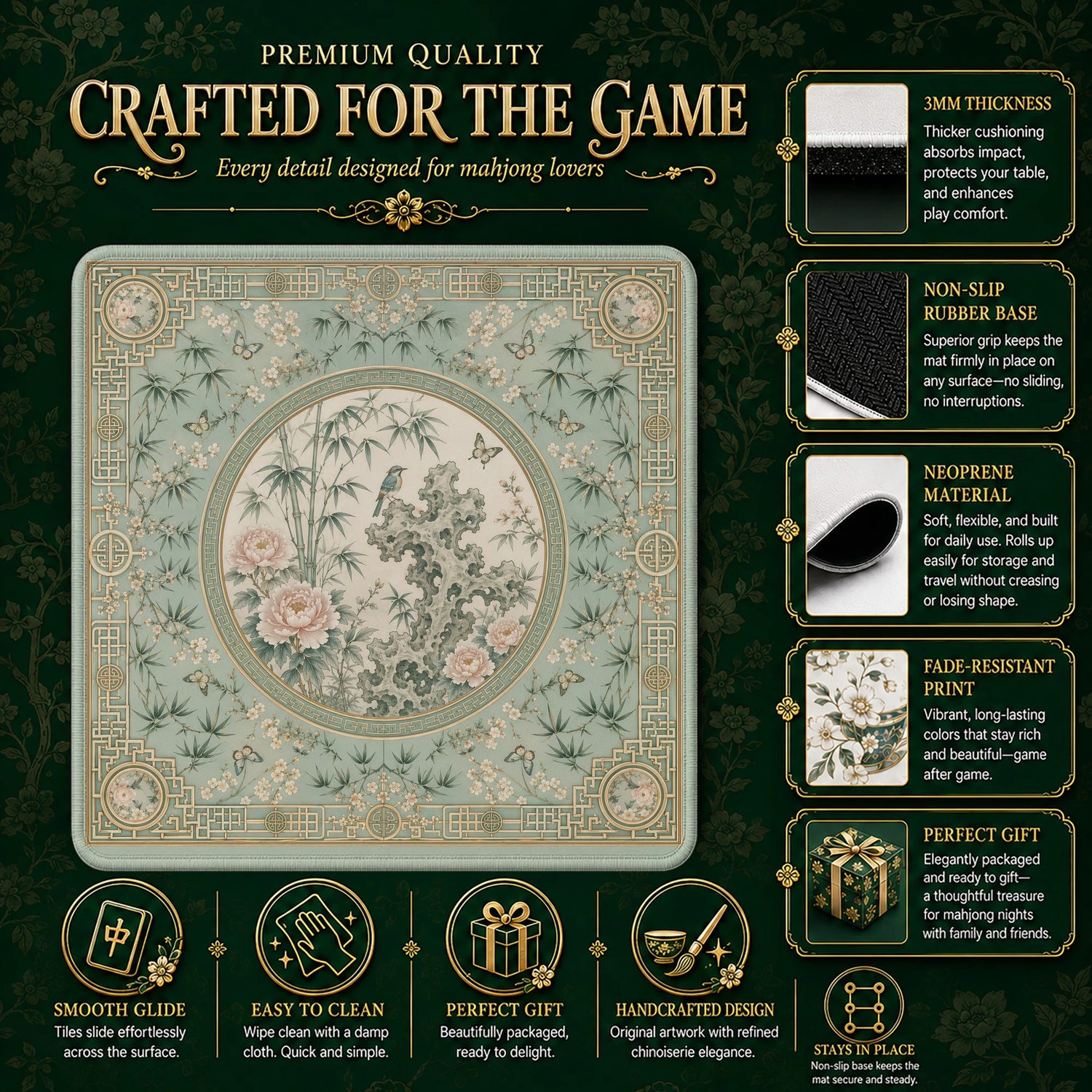 Sage Bamboo Garden Mahjong Mat - Mah Jongg Mat