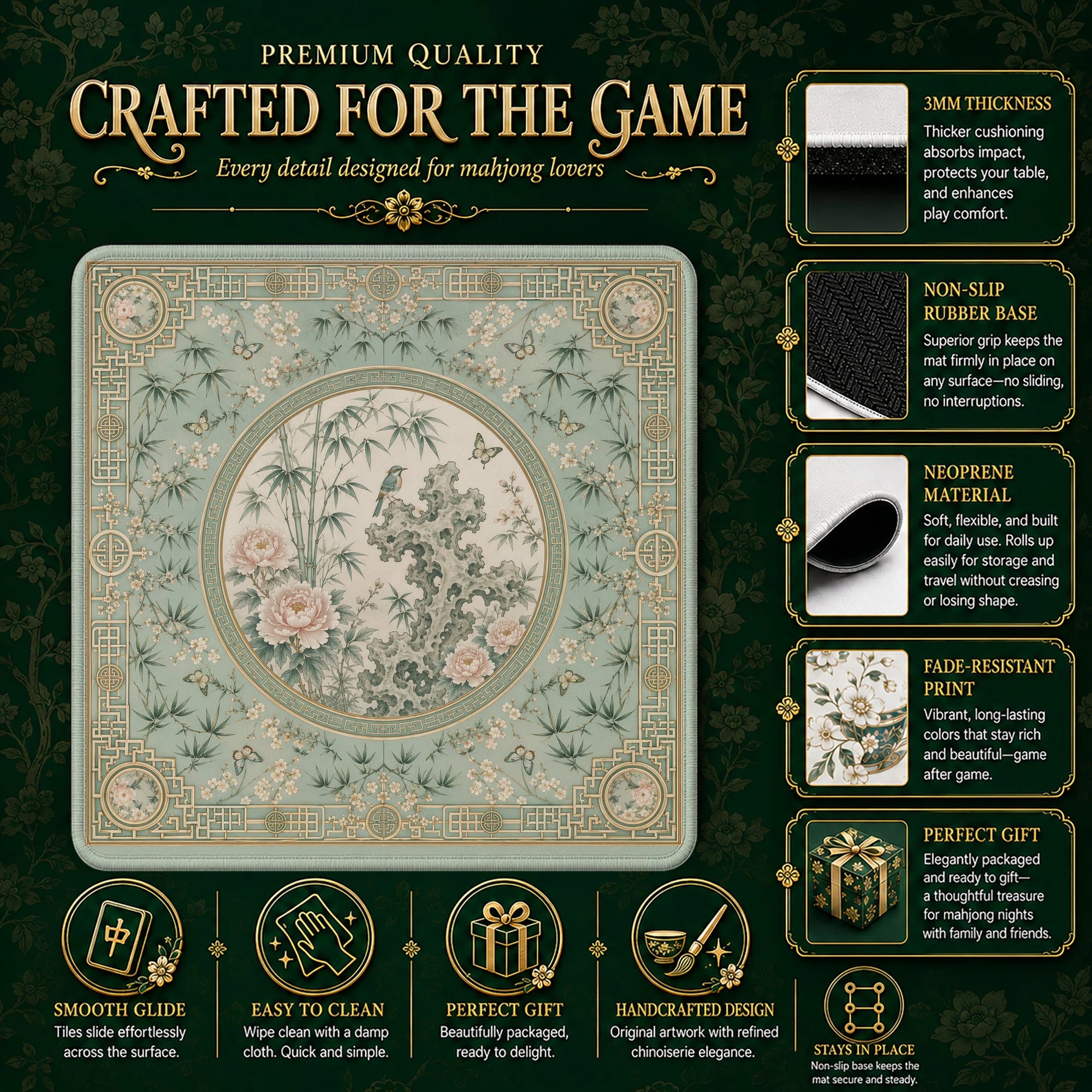 Sage Bamboo Garden Mahjong Mat - Mah Jongg Mat