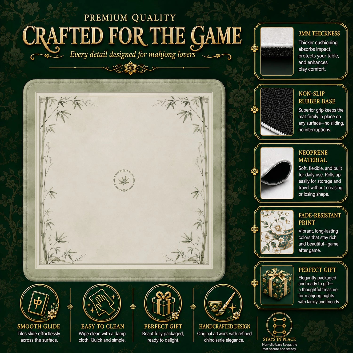 Sage Bamboo Grove Mahjong Mat - Mah Jongg Mat