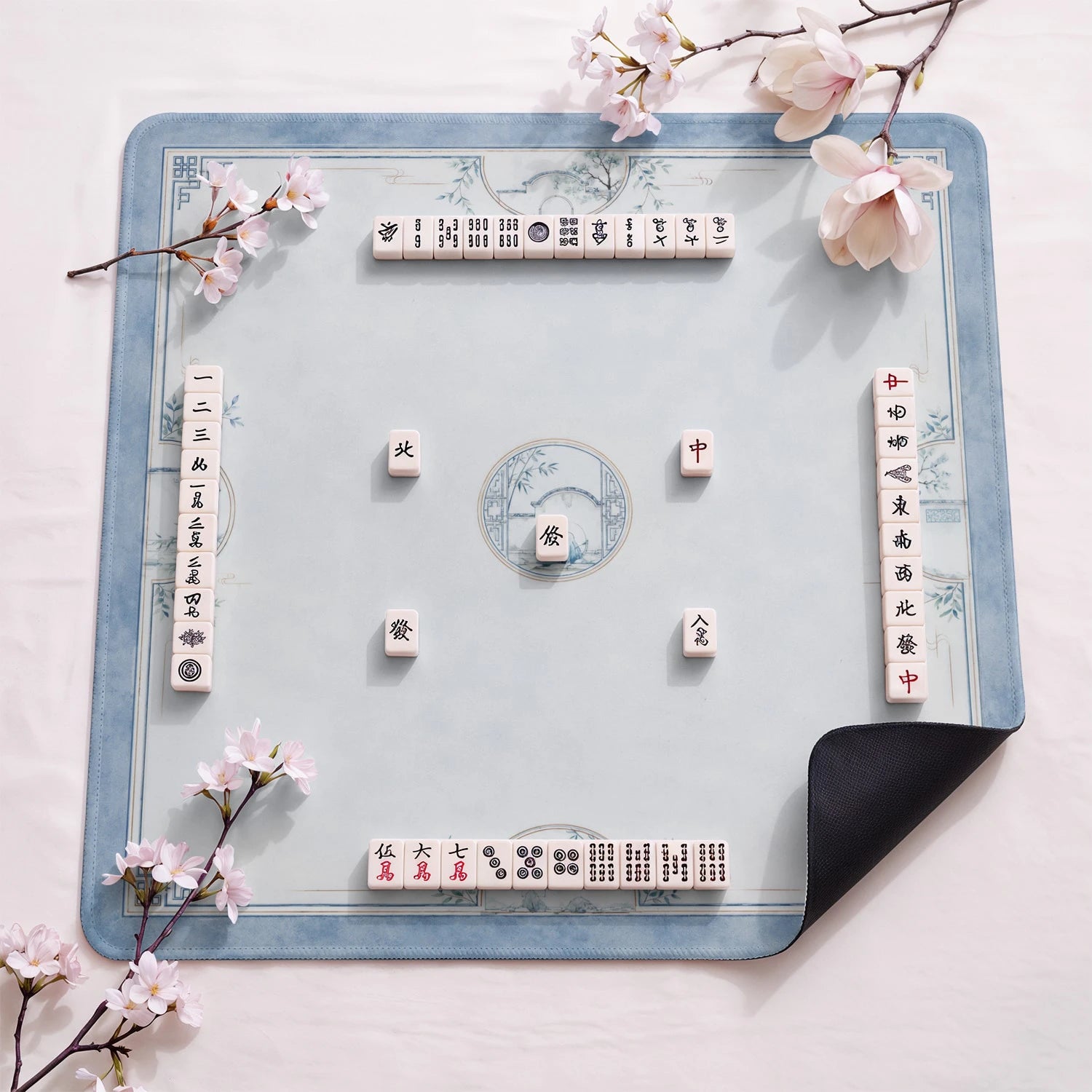 Sage Chinoiserie Lotus Mahjong Mat - Mah Jongg Mat