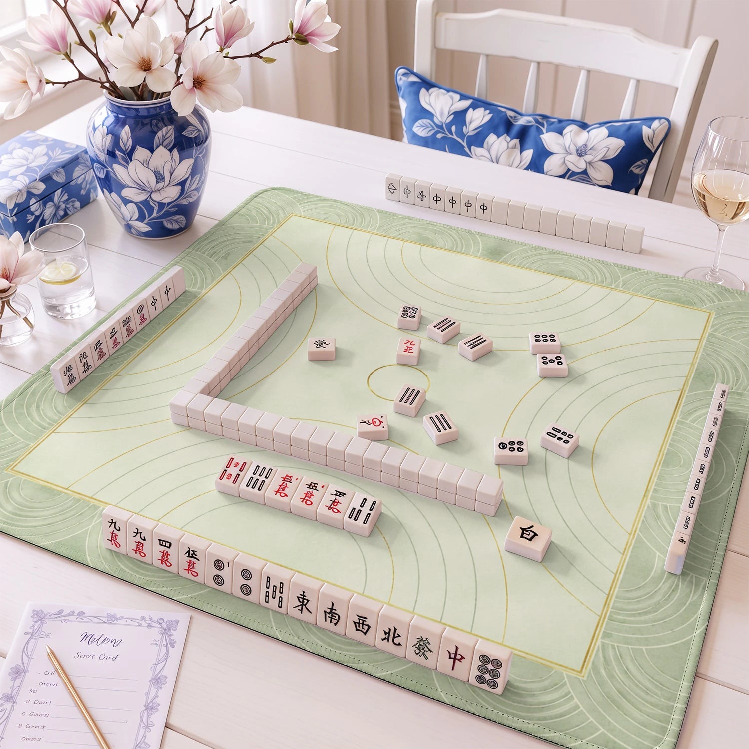 Sage Deco Arc mahjong mat – M (60x60 cm) and L (81x81 cm) sizes