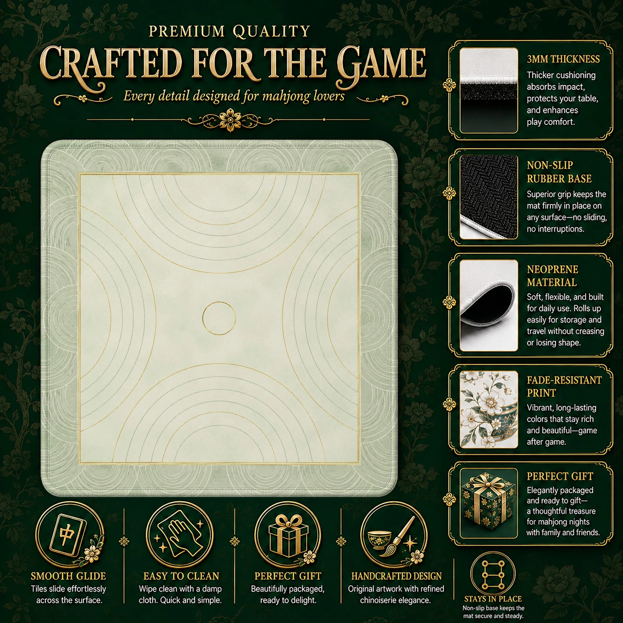 Sage Deco Arc Mahjong Mat – neoprene mah jongg table mat