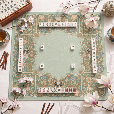 Sage Frenchie Mahjong Mat - Mah Jongg Table Mat