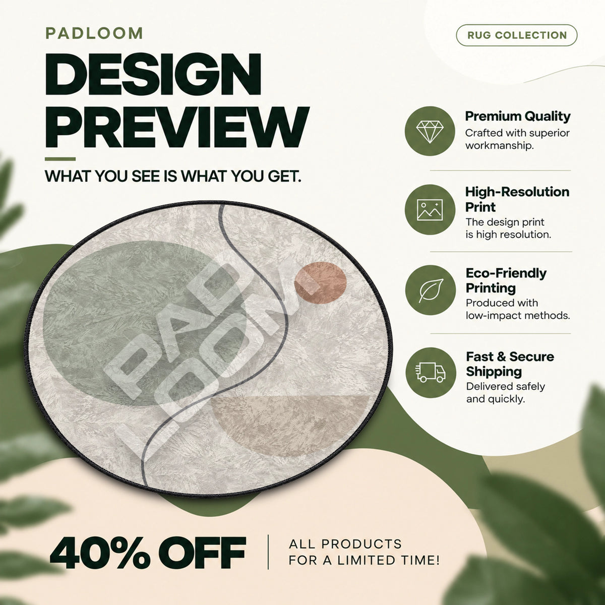 Sage Green Contour abstract round rug full design preview