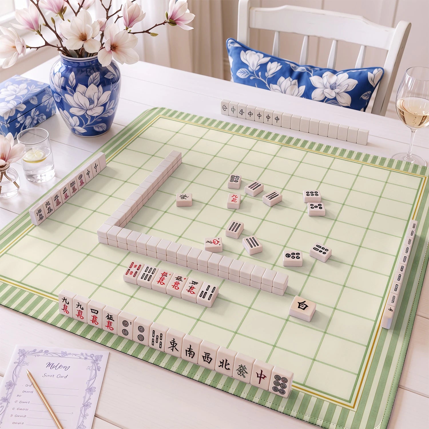 Sage Grid mahjong mat – M (60x60 cm) and L (81x81 cm) sizes