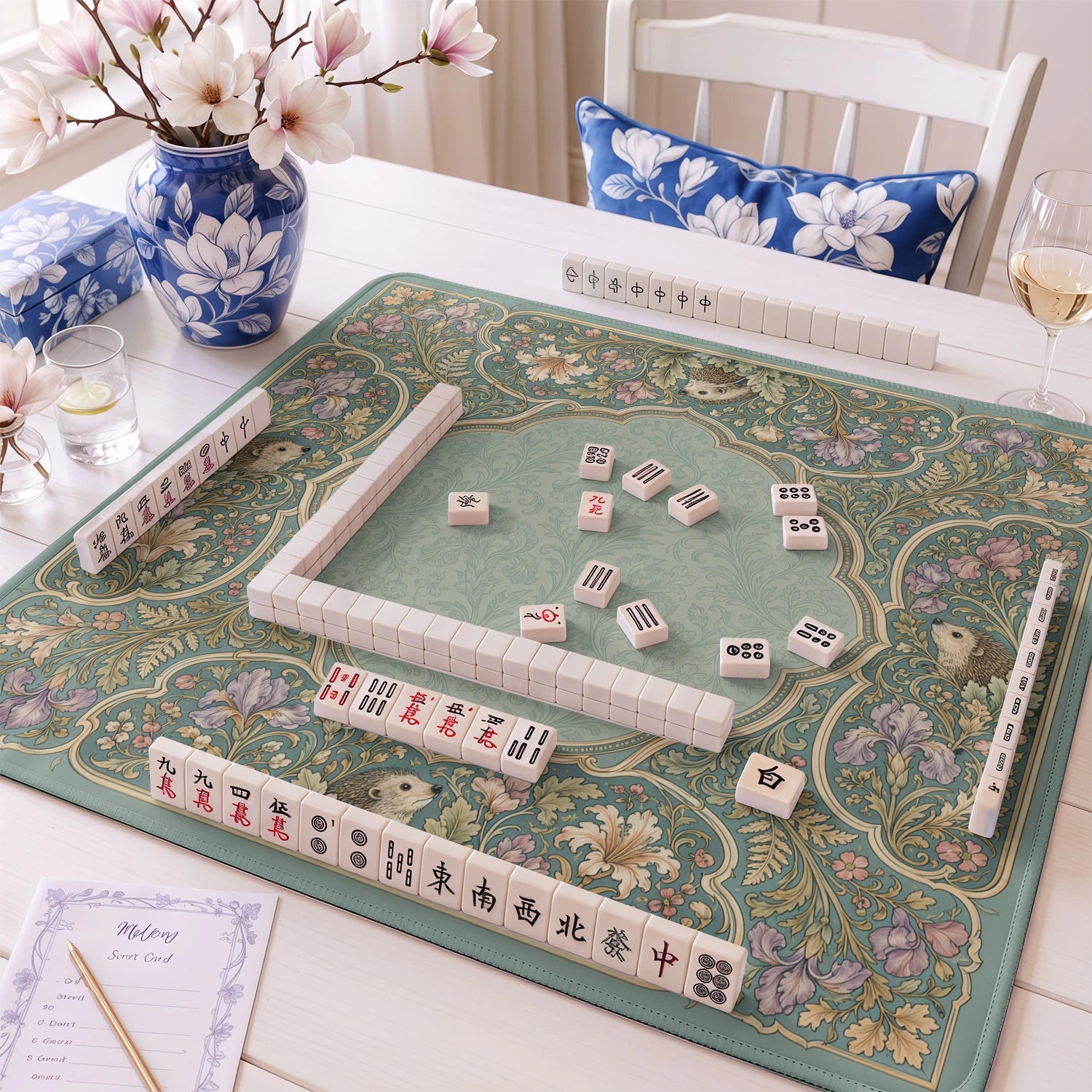 Sage Hedgehog mahjong mat – M (60x60 cm) and L (81x81 cm) sizes