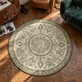 Sage Leaf Medallion botanical round rug in a styled room - botanical circle area rug