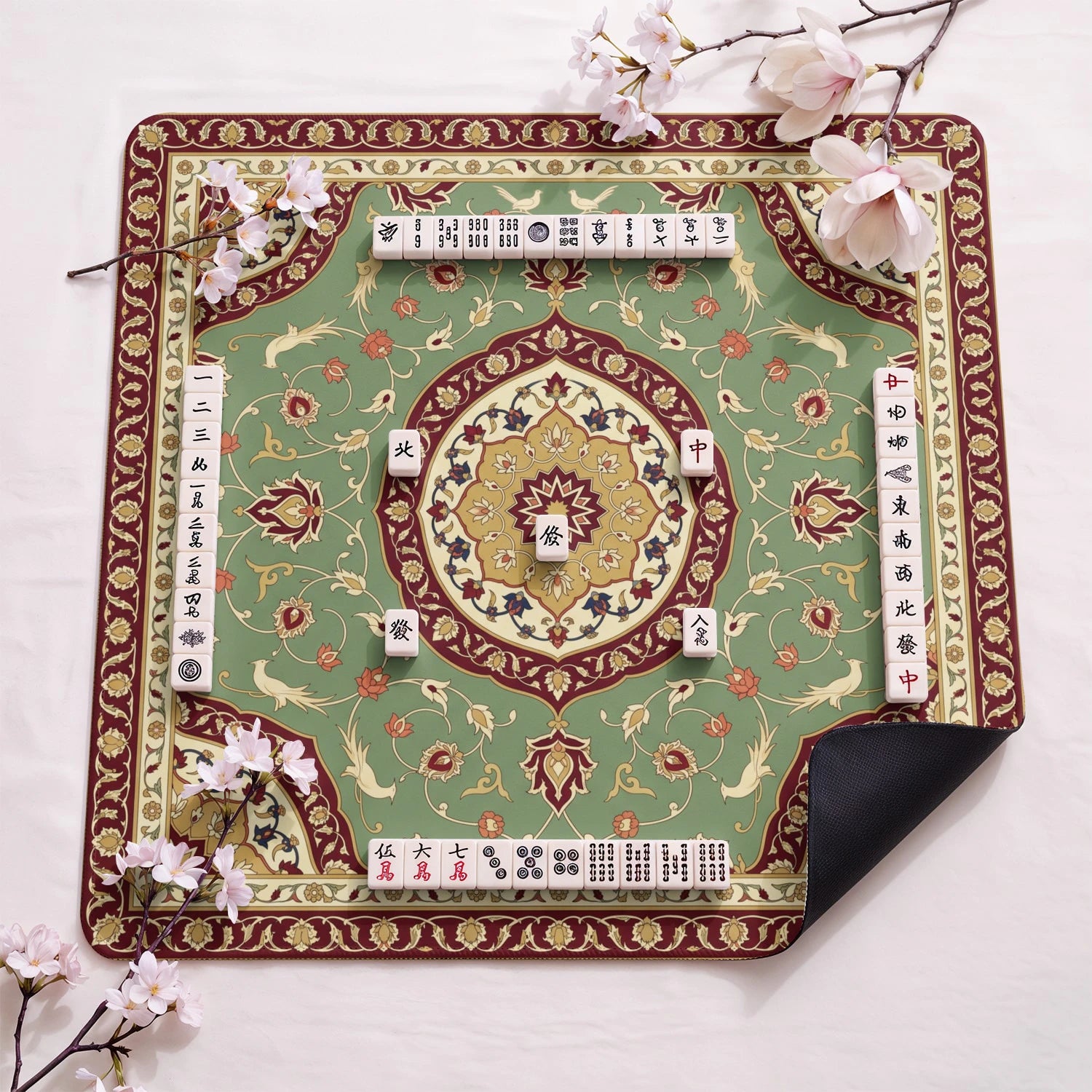 Sage Persian Garden Mahjong Mat - Mah Jongg Mat