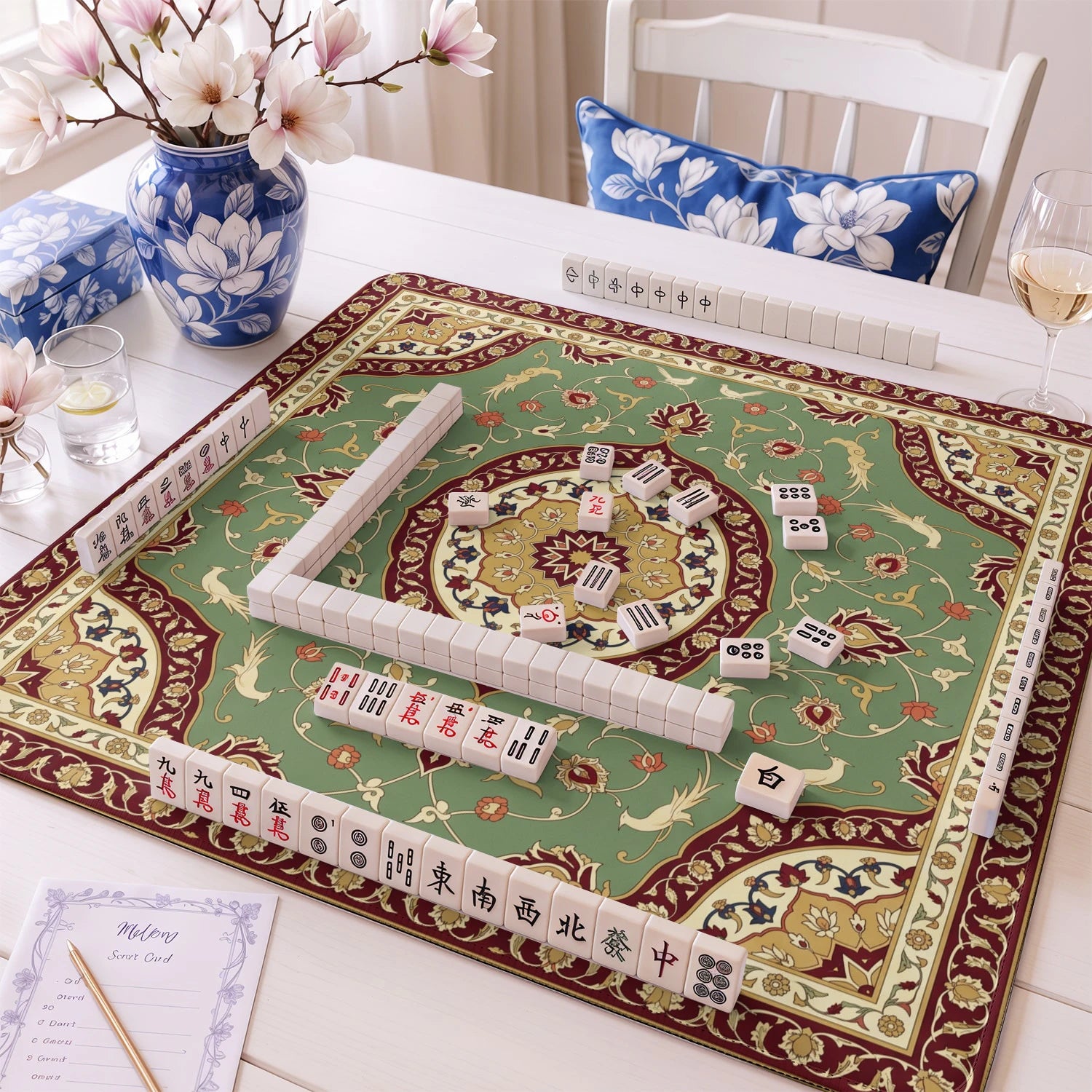 Sage Persian Garden Mahjong Mat - Mah Jongg Mat