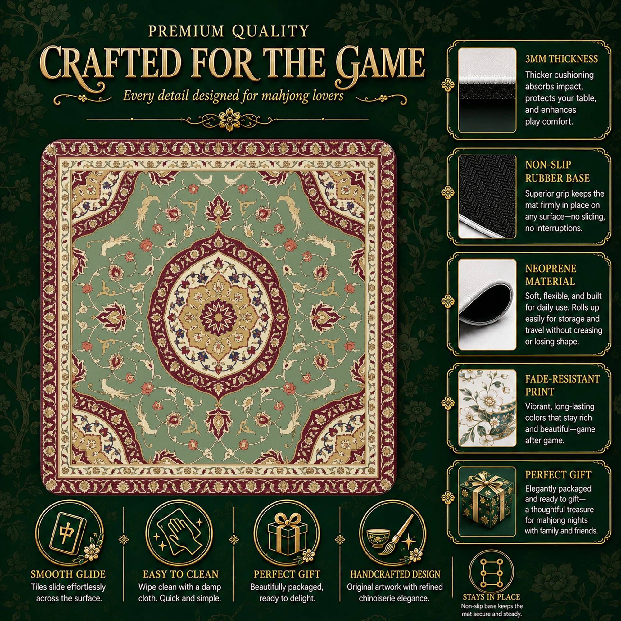 Sage Persian Garden Mahjong Mat - Mah Jongg Mat