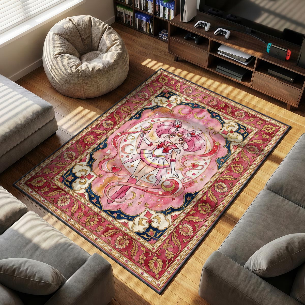 Sailor Chibi themed area rug for home decor fans