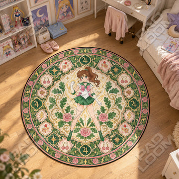 Sailor Jupiter Lightning Sailor Moon round rug on a bedroom floor - Sailor Moon chair mat