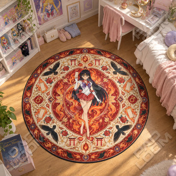 Sailor Mars Flame Sailor Moon round rug on a bedroom floor - Sailor Moon chair mat