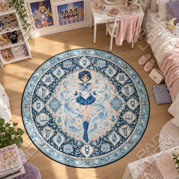 Sailor Mercury Water Sailor Moon round rug on a bedroom floor - Sailor Moon chair mat