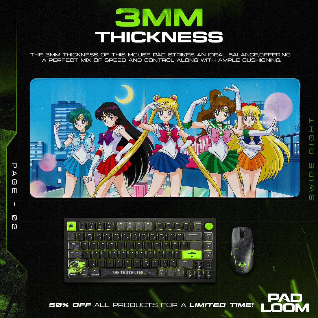 Sailor Moon City Lights Mouse Pad, Anime Gaming Desk Mat