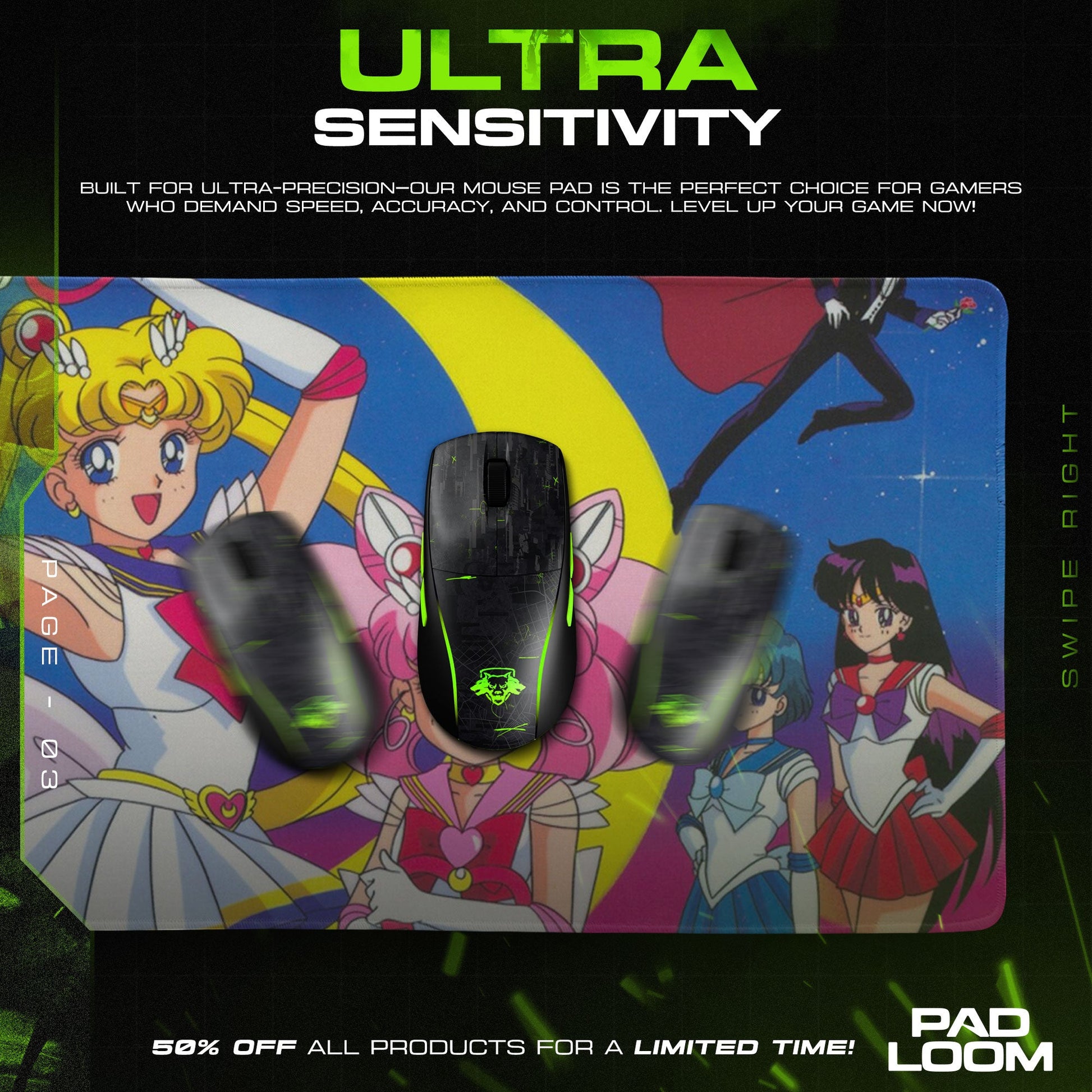 Sailor Moon Classic Mouse Pad - Cosmic Guardians Desk Mat Padloom