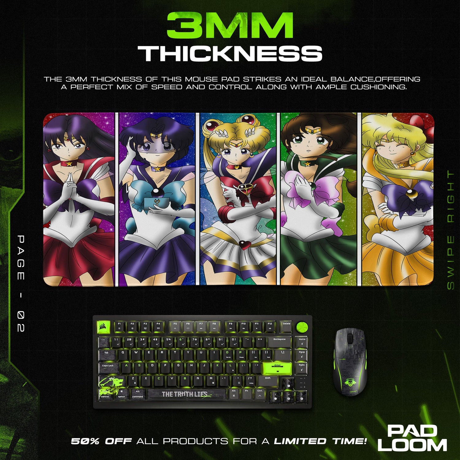 Sailor Moon Cosmic Guardians Mouse Pad, Anime Gaming Desk Mat Padloom