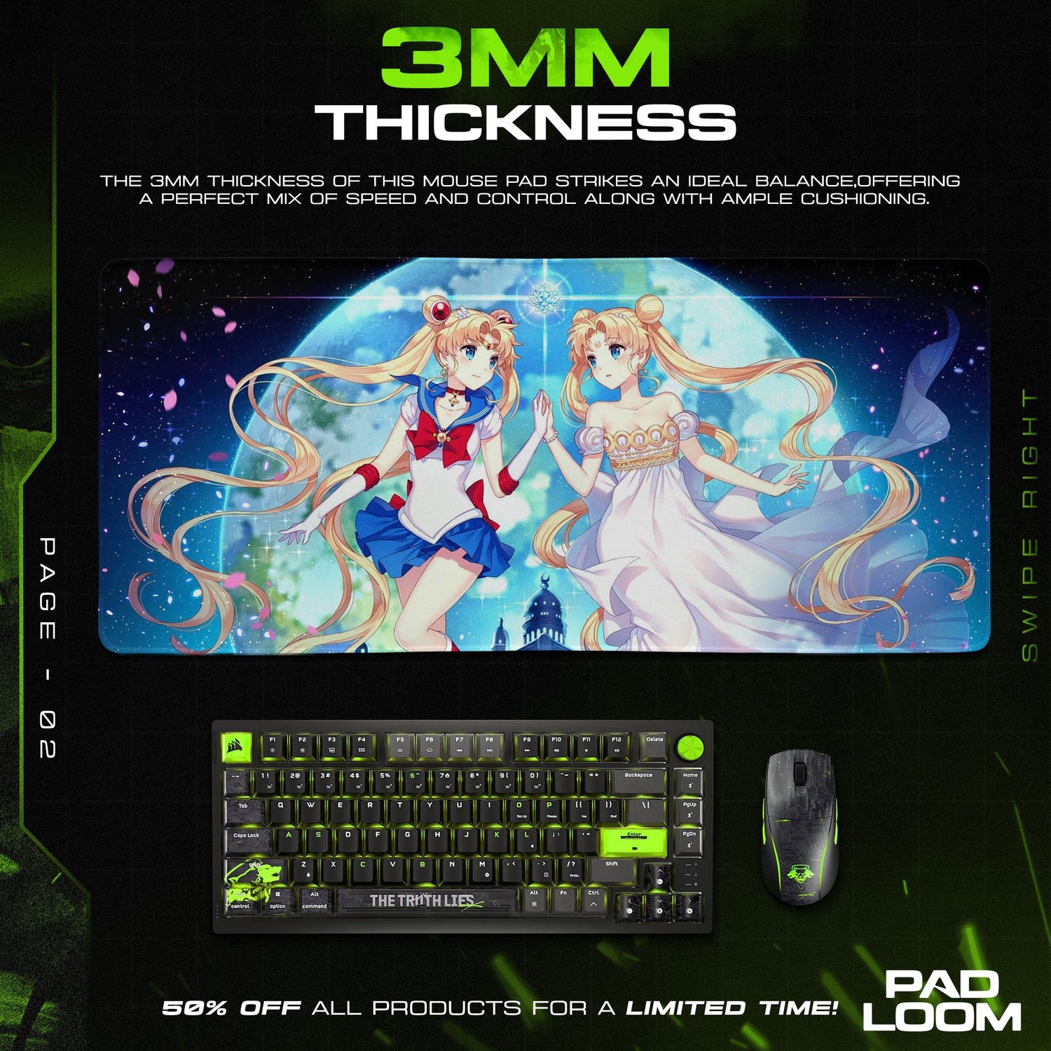 Sailor Moon Dual Reflection Mouse Pad - Lunar Anime Desk Mat Padloom