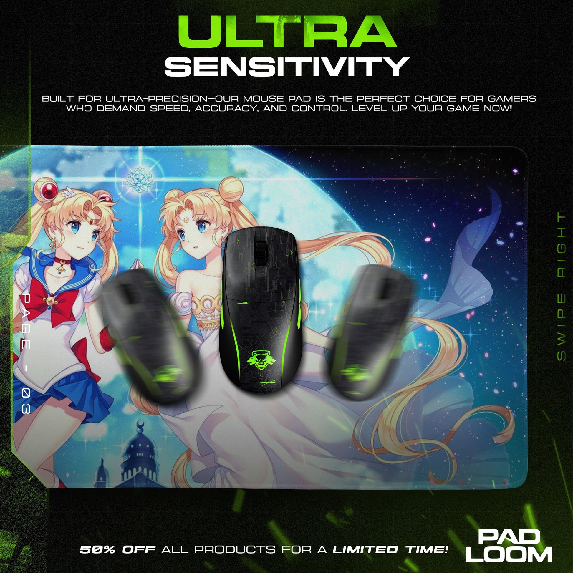 Sailor Moon Dual Reflection Mouse Pad - Lunar Anime Desk Mat Padloom