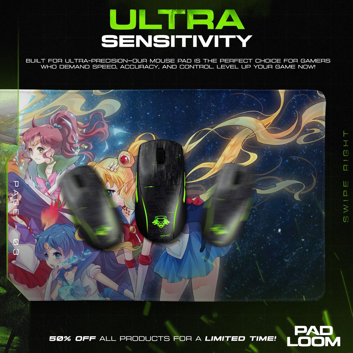 Sailor Moon Galaxy Mouse Pad - Lunar Guardians Desk Mat Padloom