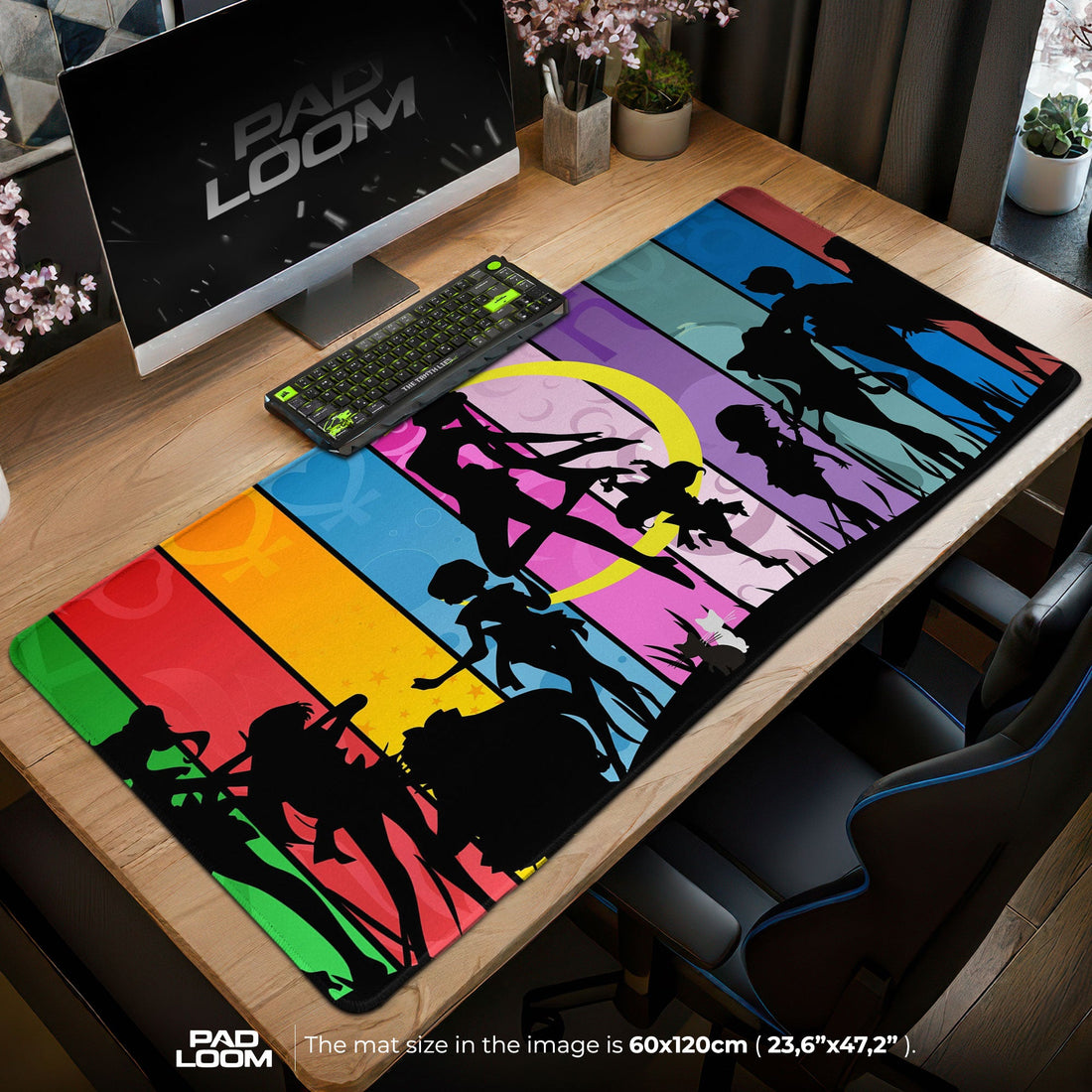 Sailor Moon Silhouette Mouse Pad - Retro Spectrum Desk Mat Padloom